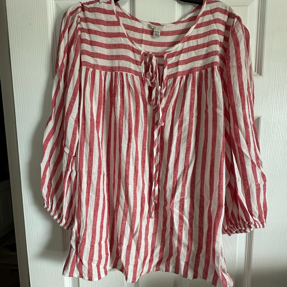 Cato Red and White Striped Blouse